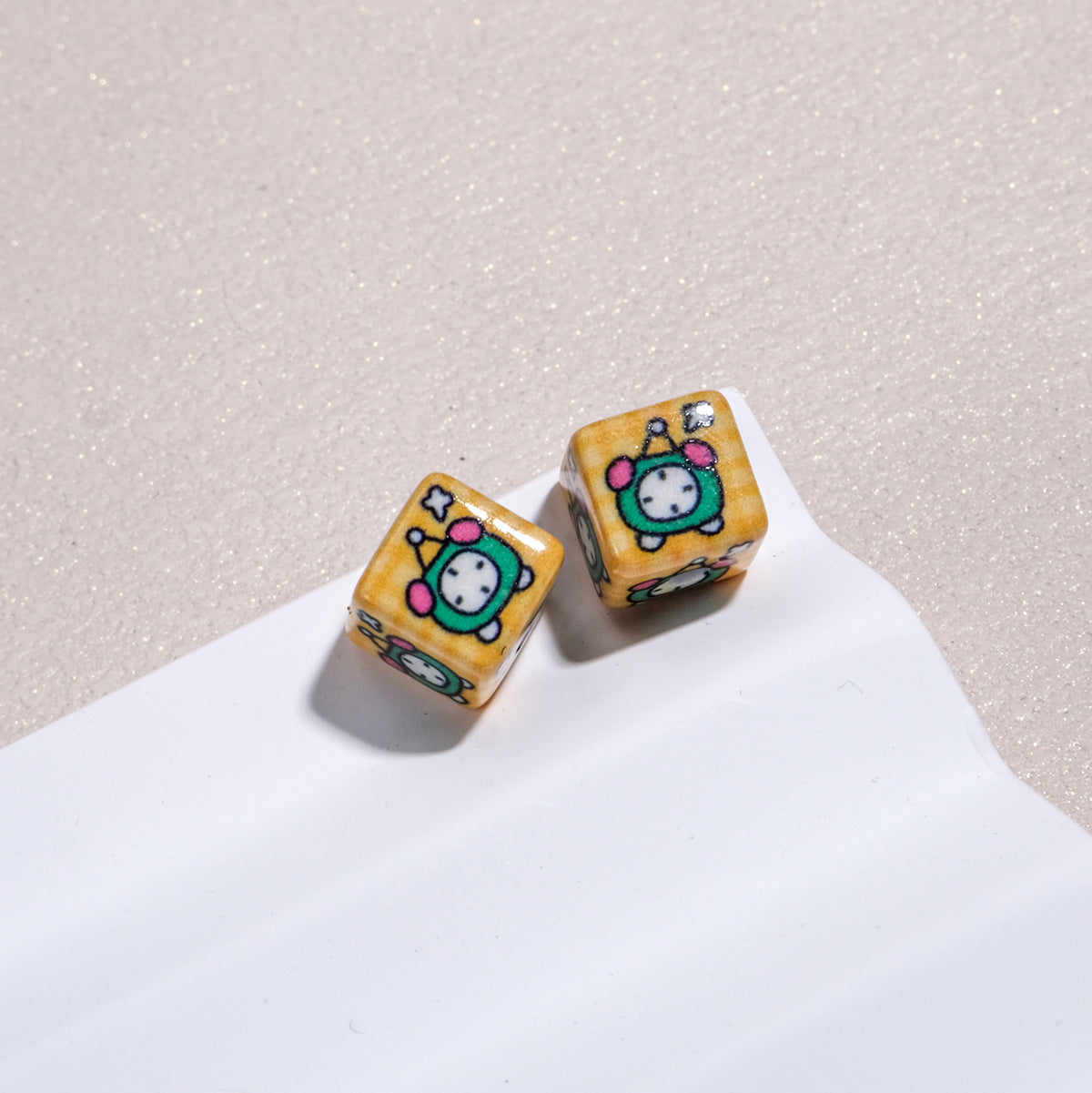 Tiny Cartoon Pattern Printed Acrylic Square Beads 10mm Glossy 30pcs 17