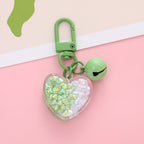 Acrylic Heart Keychain with Iridescent Flakes and Colorful Bell Charm 3