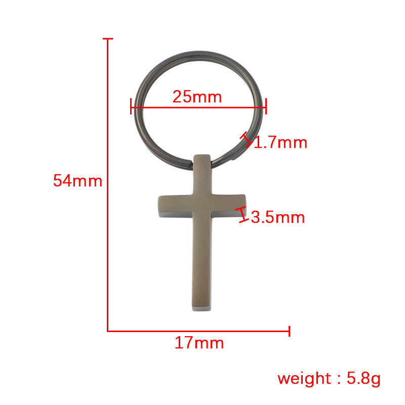 Stainless Steel Cross Keychain Minimalist Polished Silver and Black 5