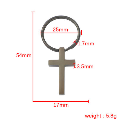 Stainless Steel Cross Keychain Minimalist Polished Silver and Black 5