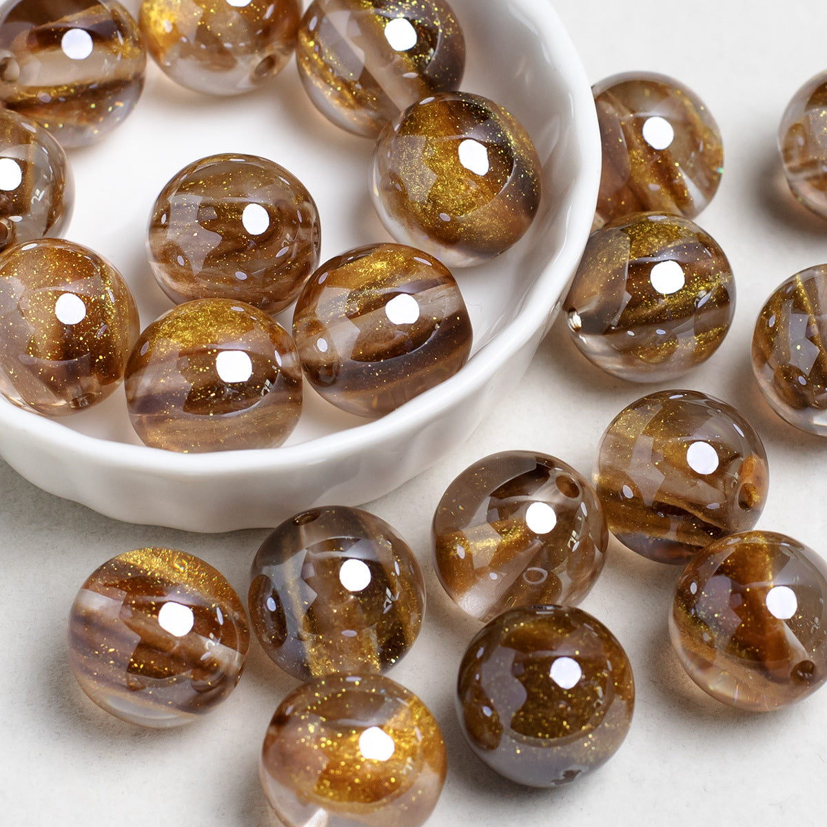 Glitter Cosmos Resin Beads 16mm Round Sparkle Mixed Colors 10pcs 12