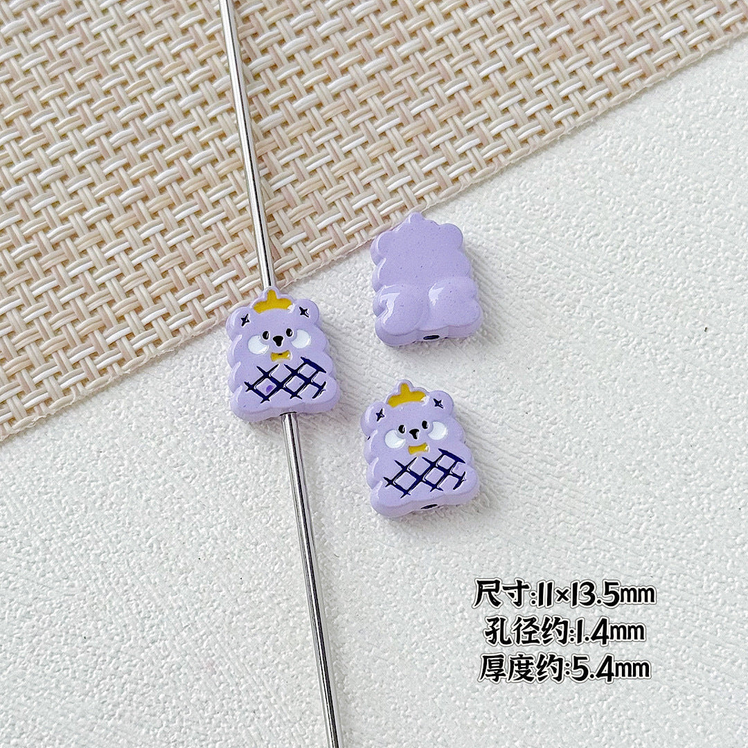 Kitten and Teddy Bear Metal Beads 14mm Hand Painted Alloy 10pcs 20