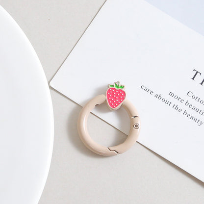 Strawberry Painted Circle Zinc Alloy Trigger Spring Keyrings 6pcs 32mm 8