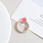 Strawberry Painted Circle Zinc Alloy Trigger Spring Keyrings 6pcs 32mm 8