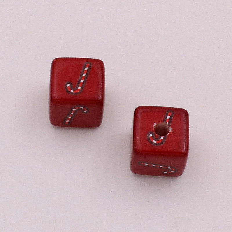 Christmas Square Acrylic Beads 14mm Red Printed 20pcs 7