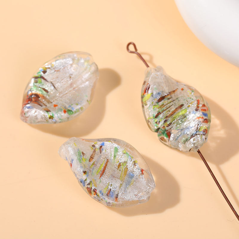 Lampwork Glass Beads Irregular Leaf 30mm Hand Painted Metallic 10pcs 9