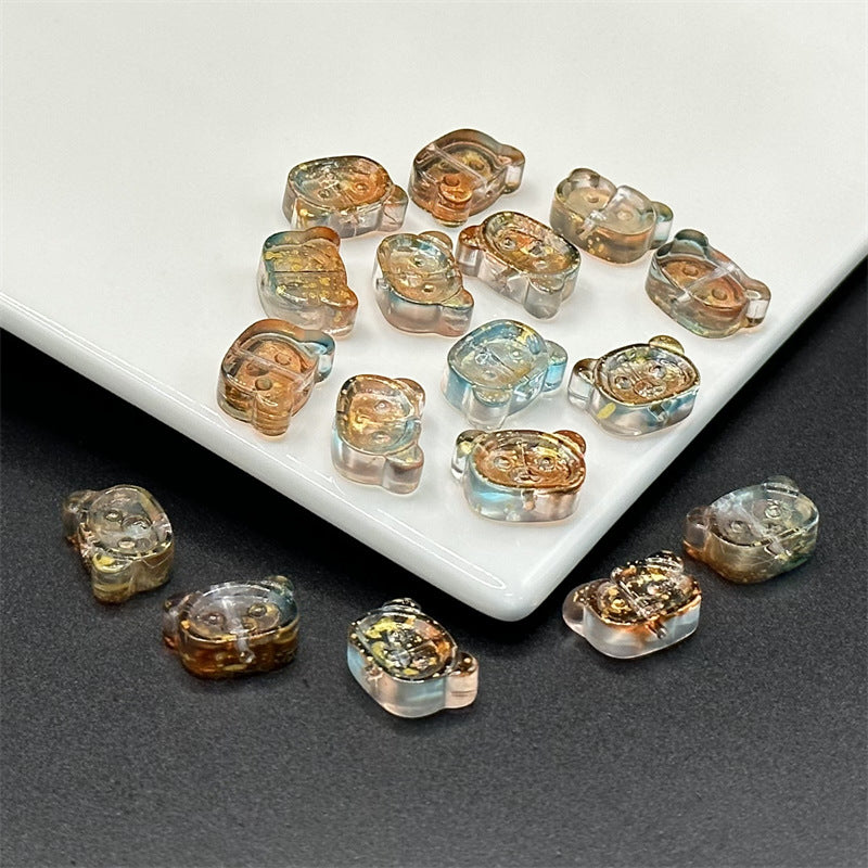 Bear Shape Transparent Glass Beads 14mm Colorful Mix 100pcs 4