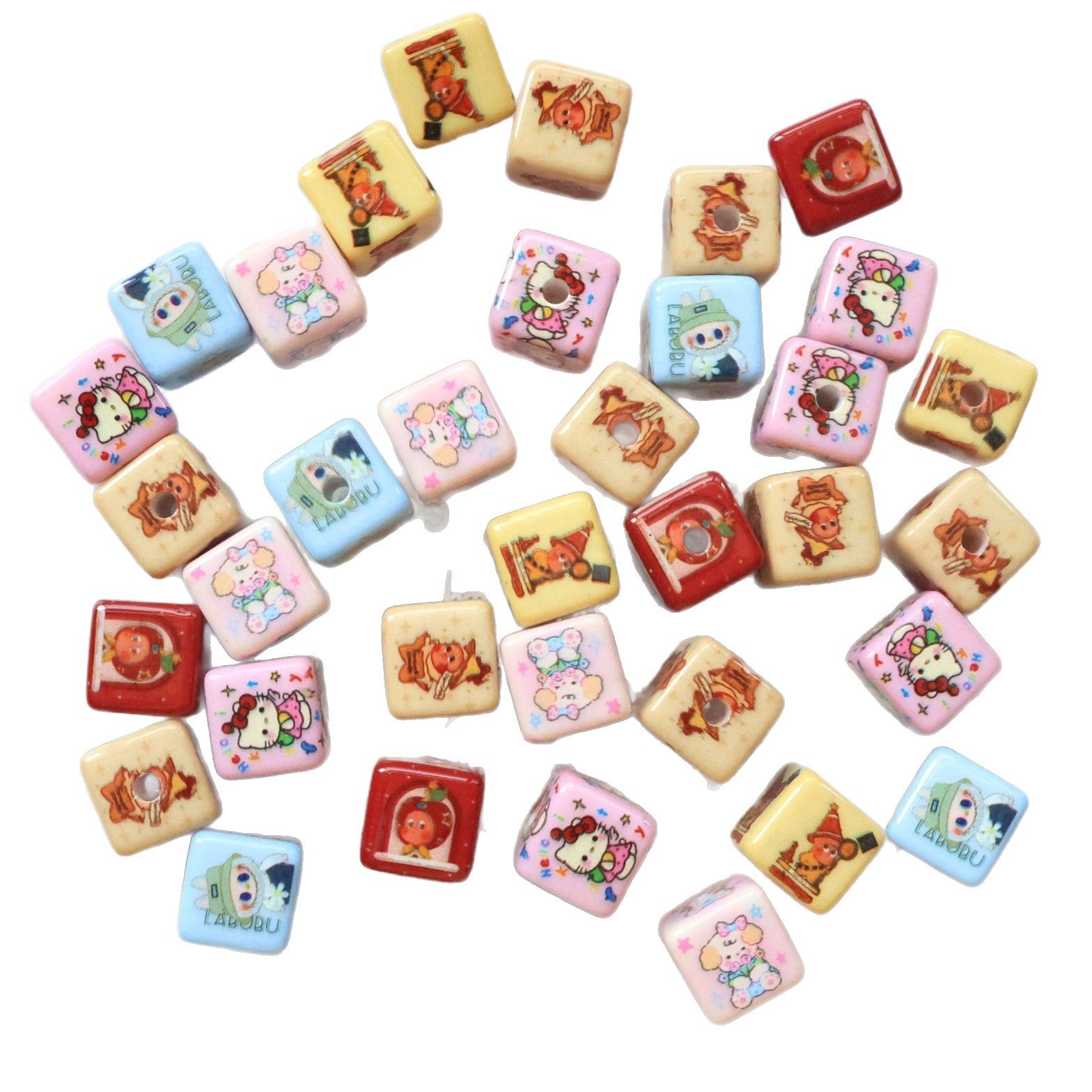 Printed Square Acrylic Beads 14mm Pastel Animal Faces Glossy 20pcs 5