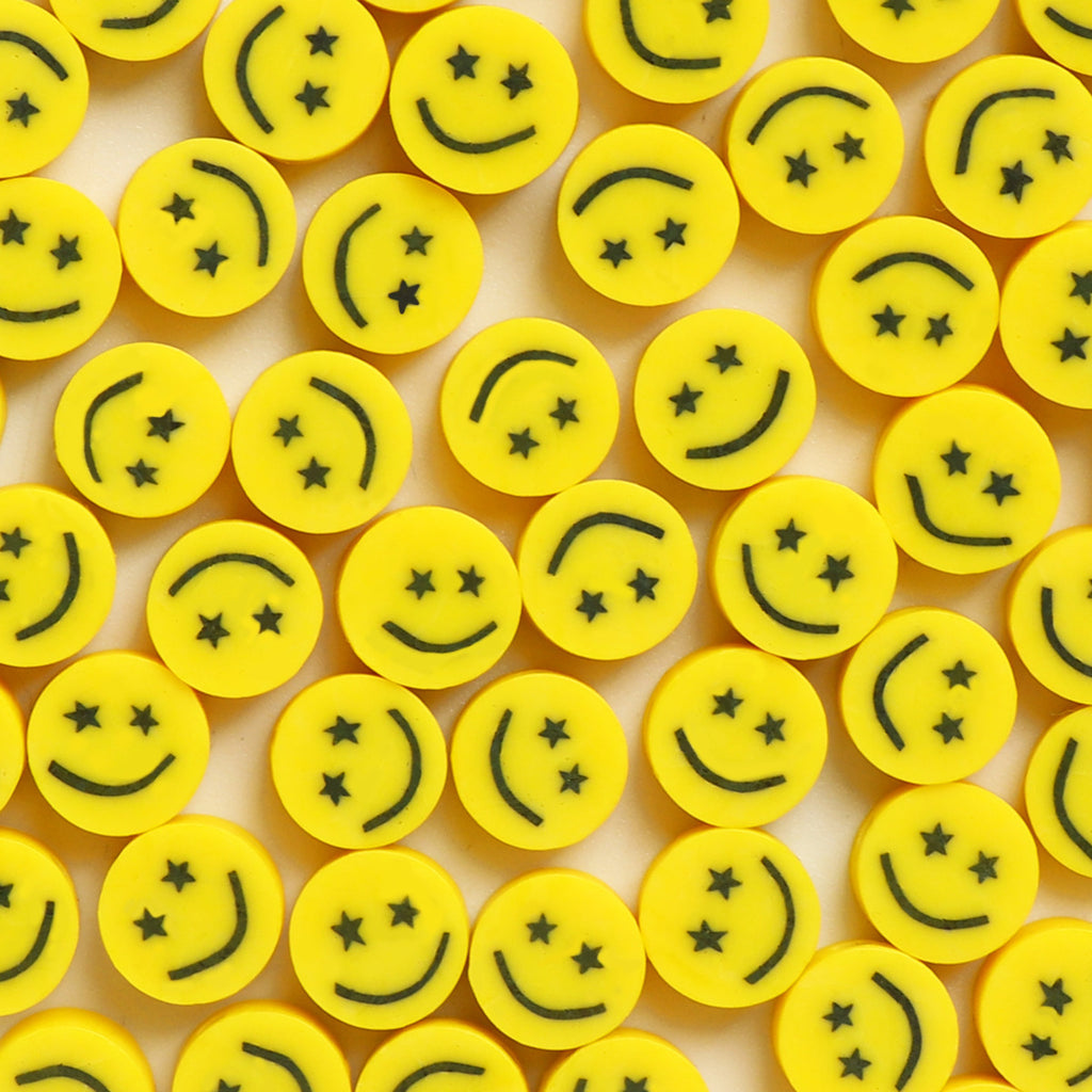 Flat Clay Beads 10mm Yellow Smiley Face Polymer 200pcs