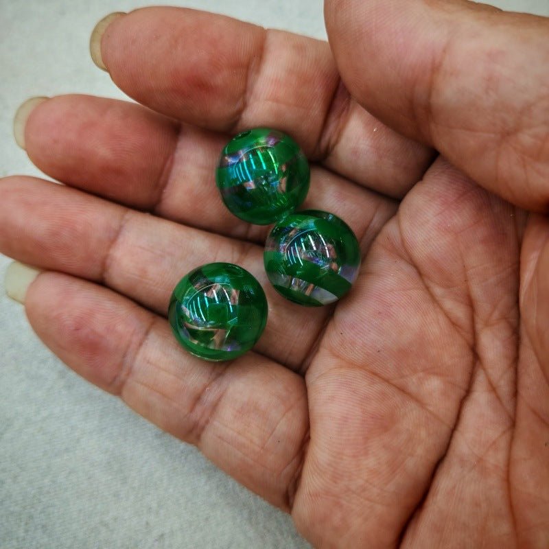 Plating Round Acrylic Beads 16mm Clear Striped 100pcs 11