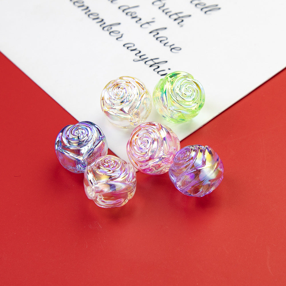 Transparent Rose Acrylic Round Beads 15x16mm Swirling Floral 20pcs