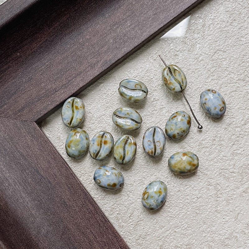 Vintage Czech Coffee Bean Lampwork Glass Beads 8x11mm 10pcs 30