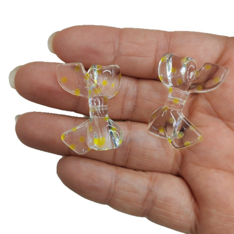 Transparent Bow Acrylic Beads 31mm Polka Dotted Colorful 100pcs 5