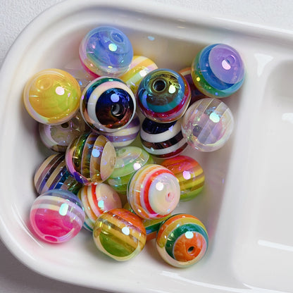UV Plating Colorful Lollipop Striped Resin Beads 16mm 10pcs 32