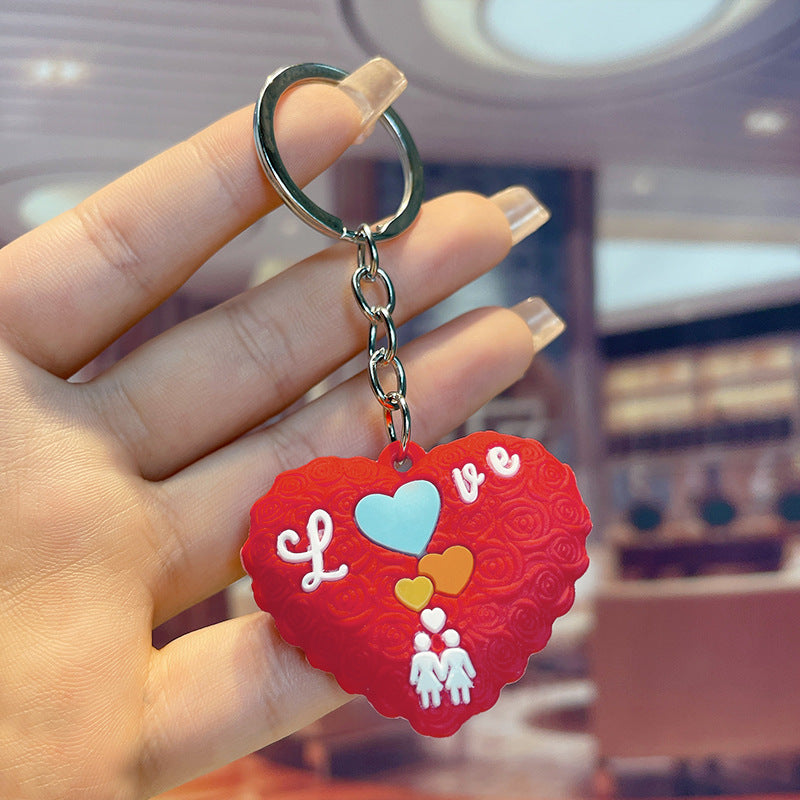 PVC Heart Keychain Large Red Love Rose Texture 7