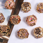 Embellished Bubblegum Beads 19mm Antique Gilded Rose Rhinestone 5pcs 4