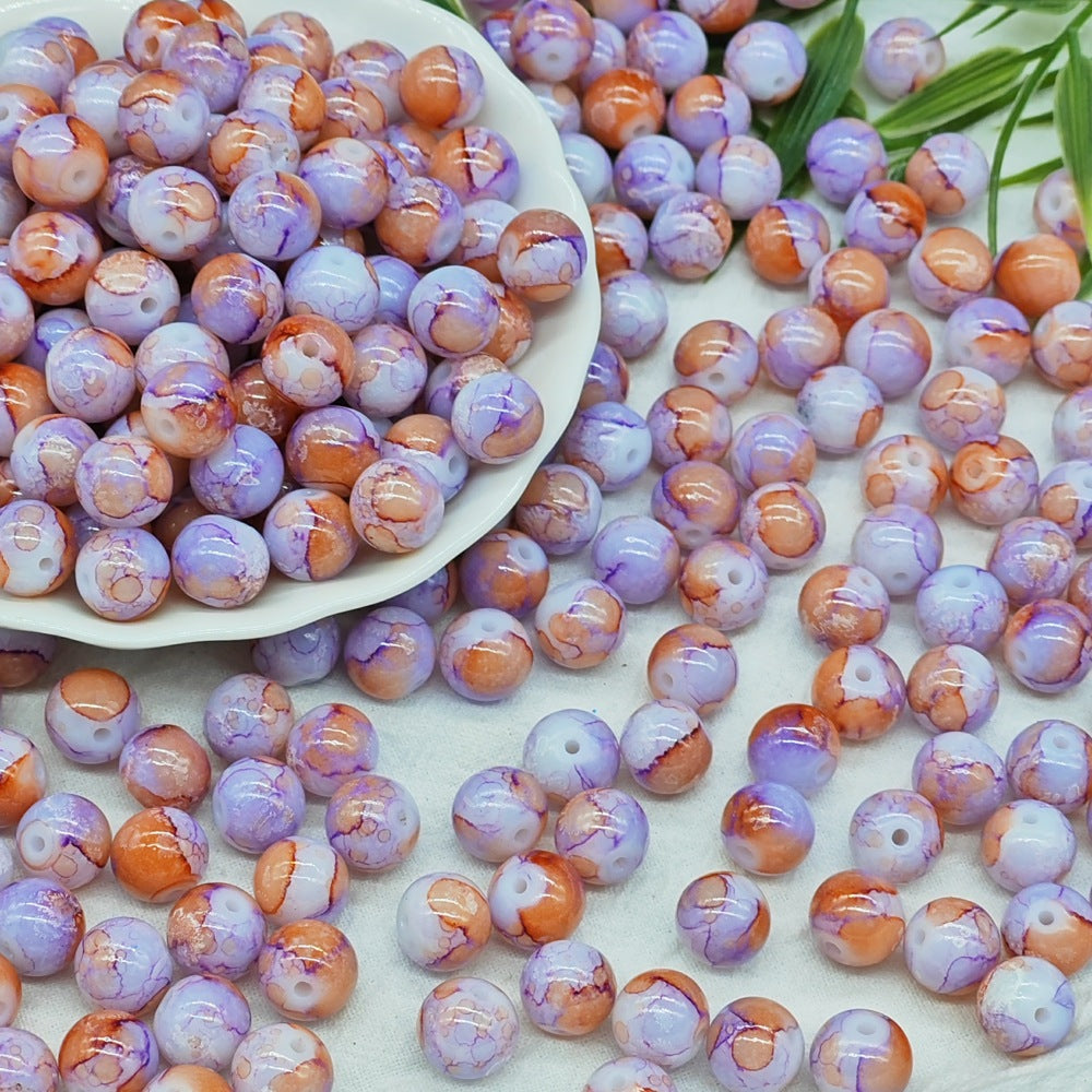 Antique Imitation Ceramic Splash Ink Round Glass Beads 10mm 100pcs 16