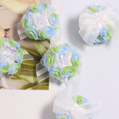 Flower Cluster Clay Beads 23mm Polymer Roses with Bow 5pcs 9