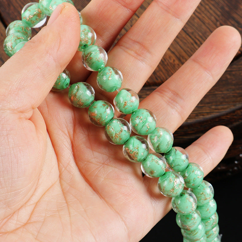 Lampwork Glass Beads Round 8-12mm Dyed Core Gold Foil 100pcs 4