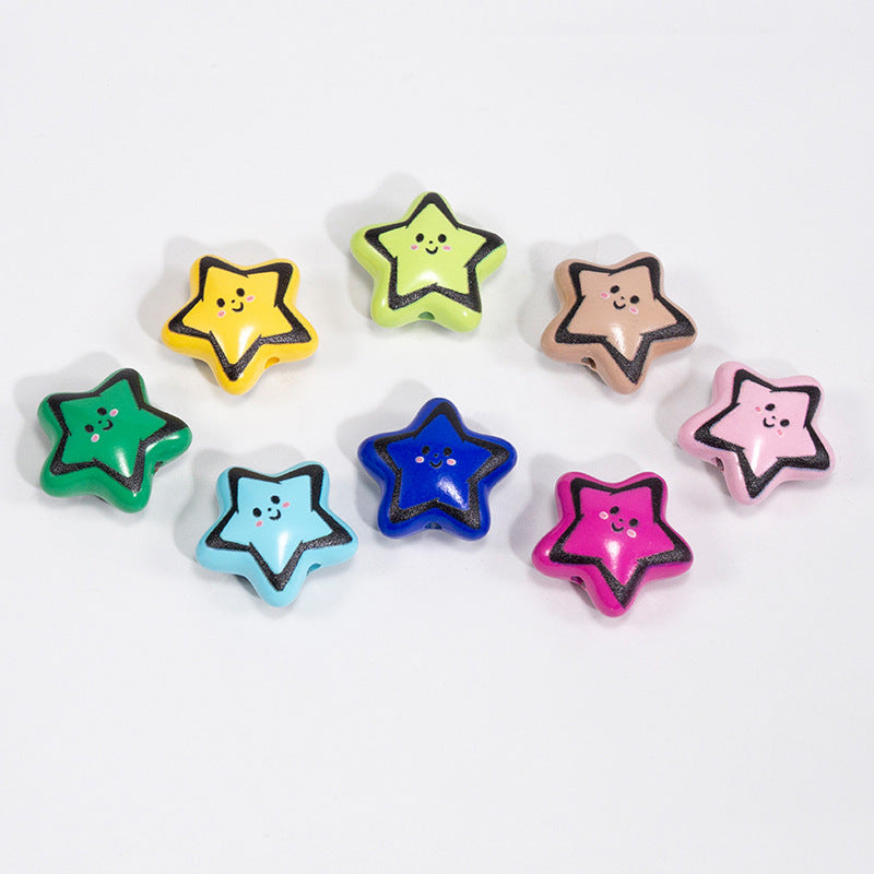 Colorful Smiley Star Acrylic Beads 22mm Glossy 10pcs 2