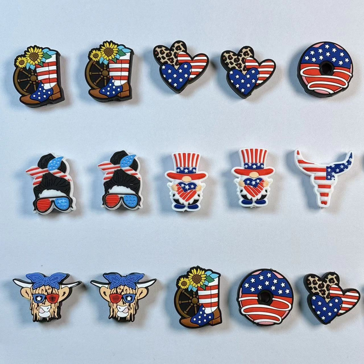 Silicone Focal Beads Independent Day US Flag Cowboy Boots Hearts 20pcs