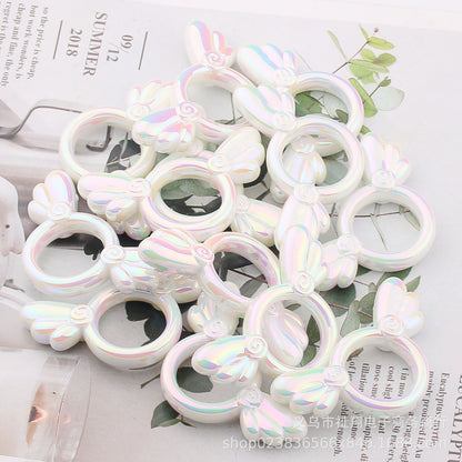 UV Color Plated Solid Color Varied Sakura Angel Wings Acrylic Beads 2pcs 22