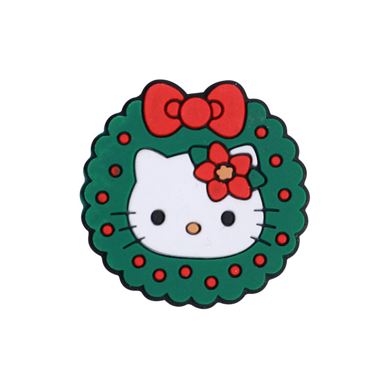 Silicone Focal Beads Christmas KT Cat Face Wreath 10pcs 2