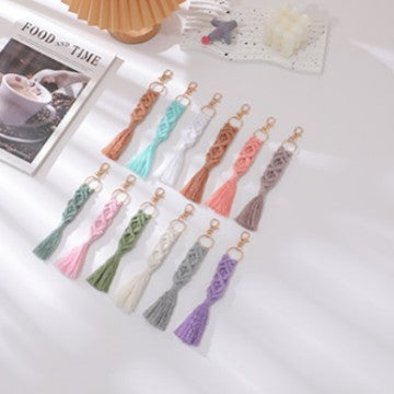 Hand Woven Tassel Crochet Keychain Cotton Linen Boho 2pcs 4