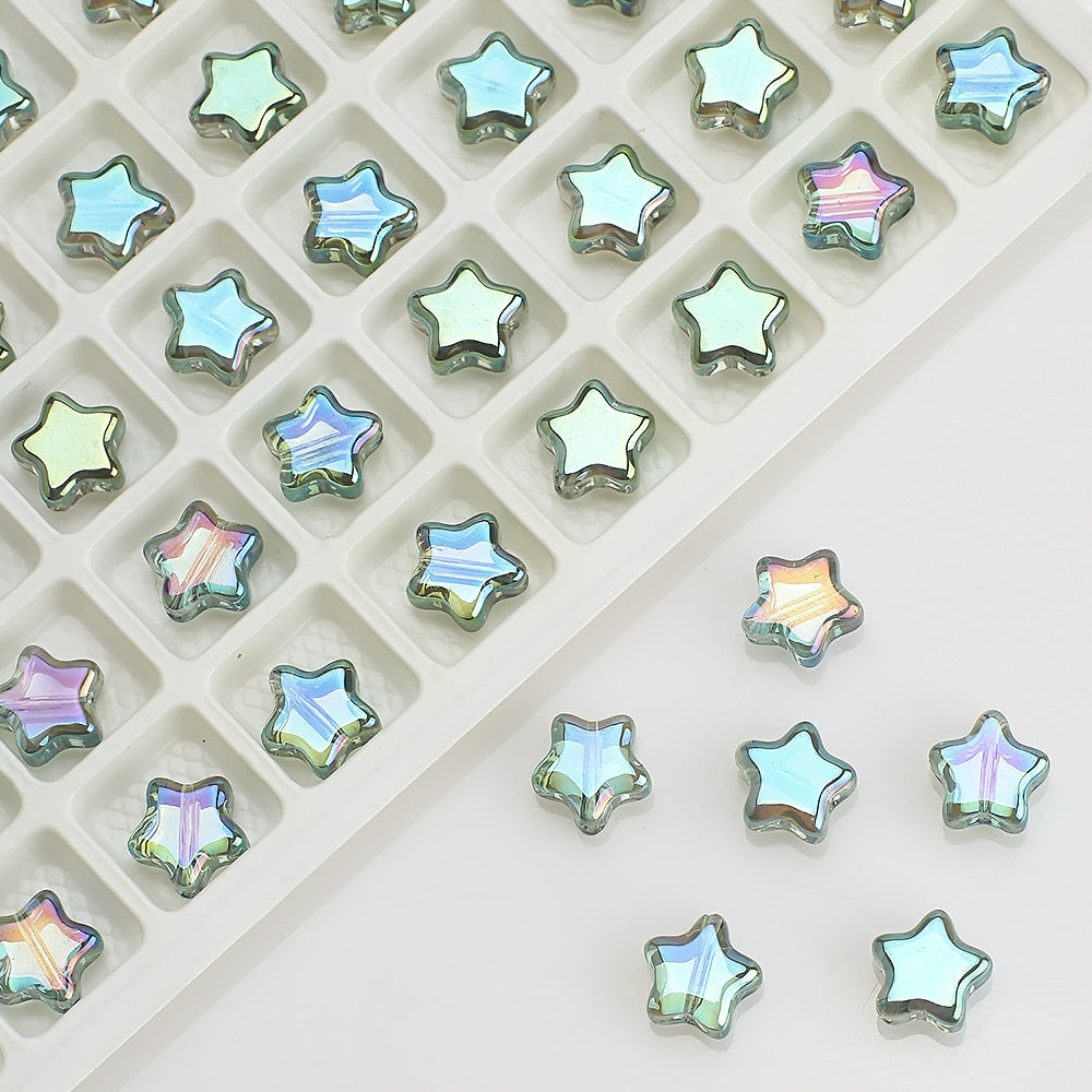 Plated Star Shaped Glass Beads 8mm Rainbow Electroplated 100pcs 22