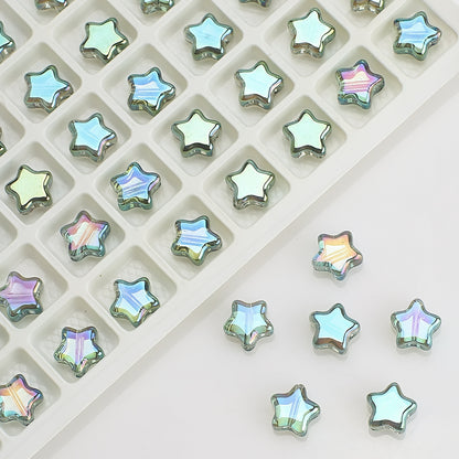 Plated Star Shaped Glass Beads 8mm Rainbow Electroplated 100pcs 22