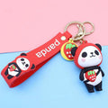 Silicone Cartoon Panda Keychain with Strawberry Charm Colorful 6