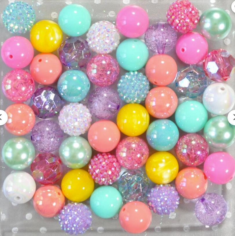 Bubblegum Beads 20mm Pastel Pink Yellow Blue Chunky Mix 50pcs