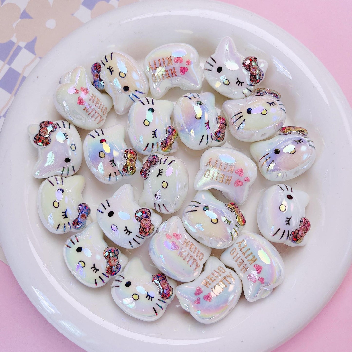 UV Plating Hello Kitty Acrylic Beads 20x22.5x17mm Glossy 5pcs 8