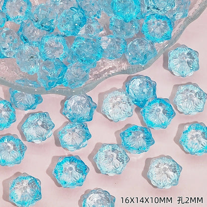 Tiny Flower Glass Beads 16mm Clear Translucent Mixed Colors 50pcs 12