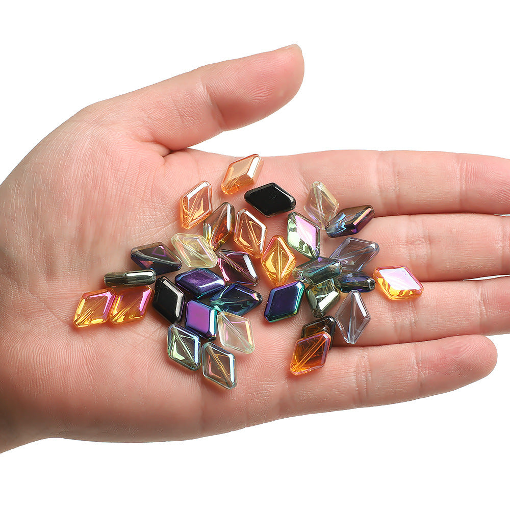 Electroplated Rhombus Glass Beads 11mm Transparent Mixed Colors 20pcs 3