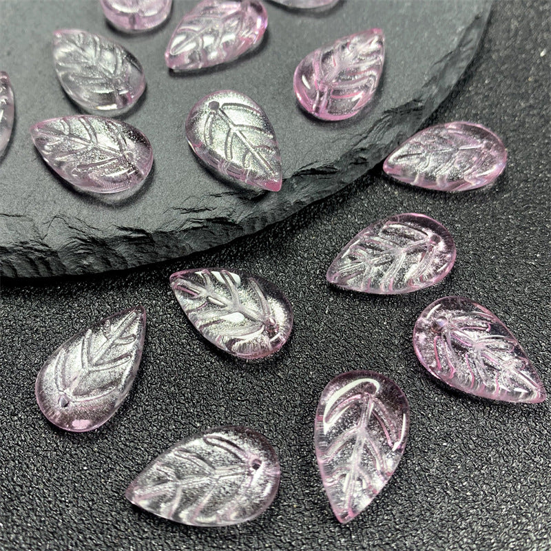 Czech Glass Beads Leaf 18mm Imitation Jade Translucent Green 50pcs 10