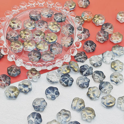 Czech Glass Beads Cat Paw 14mm Pastel Matte 25pcs 6