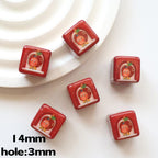 Printed Square Acrylic Beads 14mm Pastel Animal Faces Glossy 20pcs 6