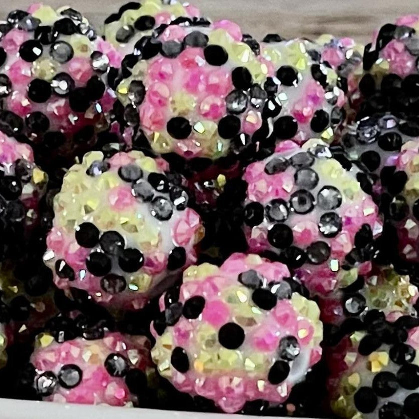 Rhinestone Bubblegum Beads 10-22mm Black Pink Yellow Confetti 5pcs 2