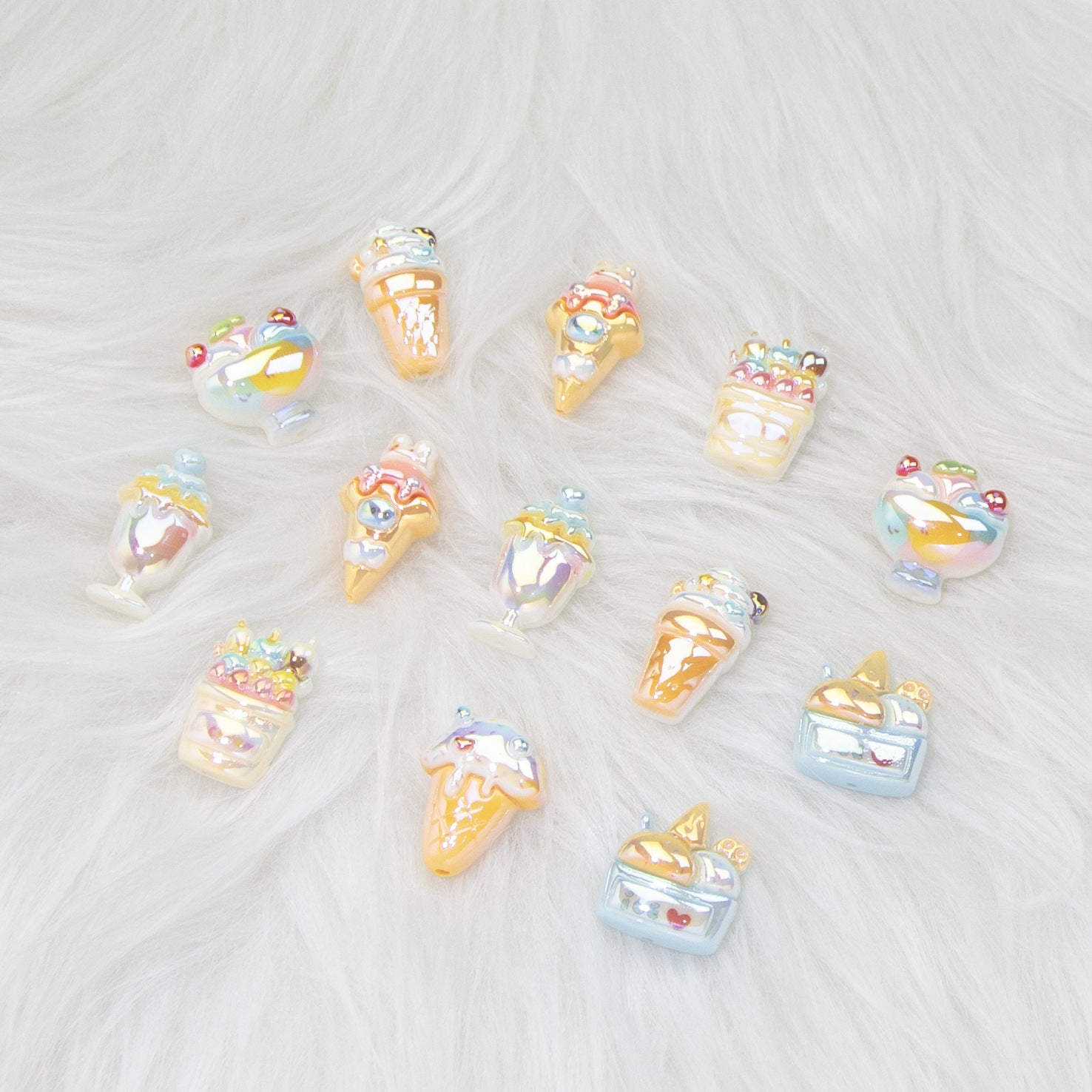 Ice Cream Dessert Resin Beads Glossy Iridescent Pastel 20pcs 4