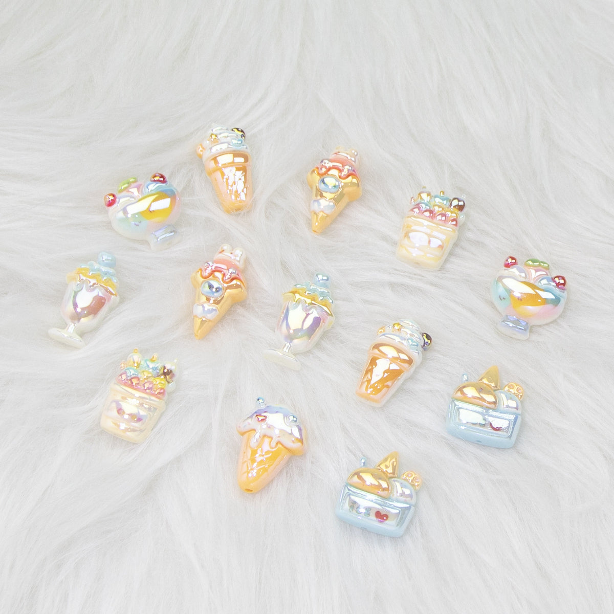 Ice Cream Dessert Resin Beads Glossy Iridescent Pastel 20pcs 4