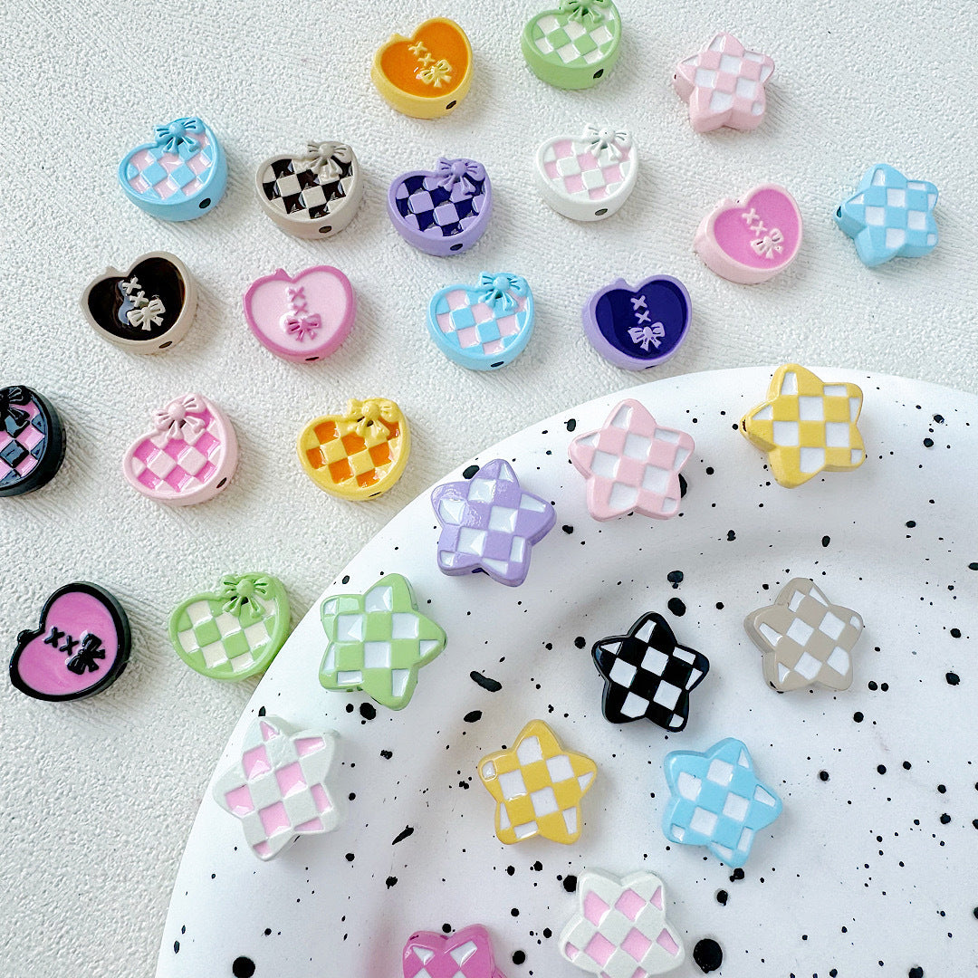Star and Heart Metal Beads 13mm Baking Painted Houndstooth 10pcs