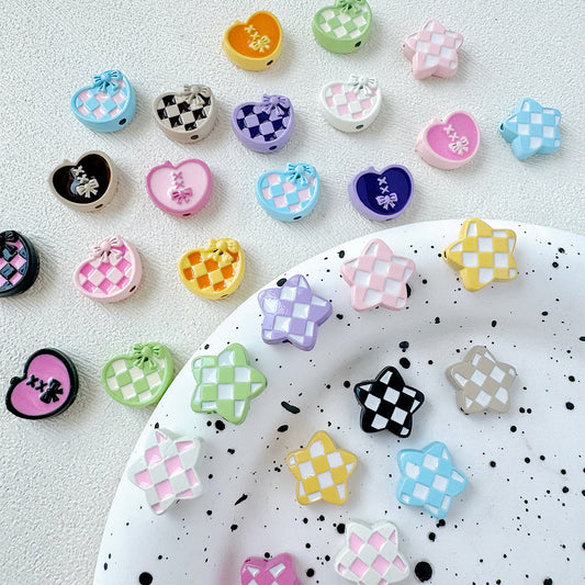 Star and Heart Metal Beads 13mm Baking Painted Houndstooth 10pcs