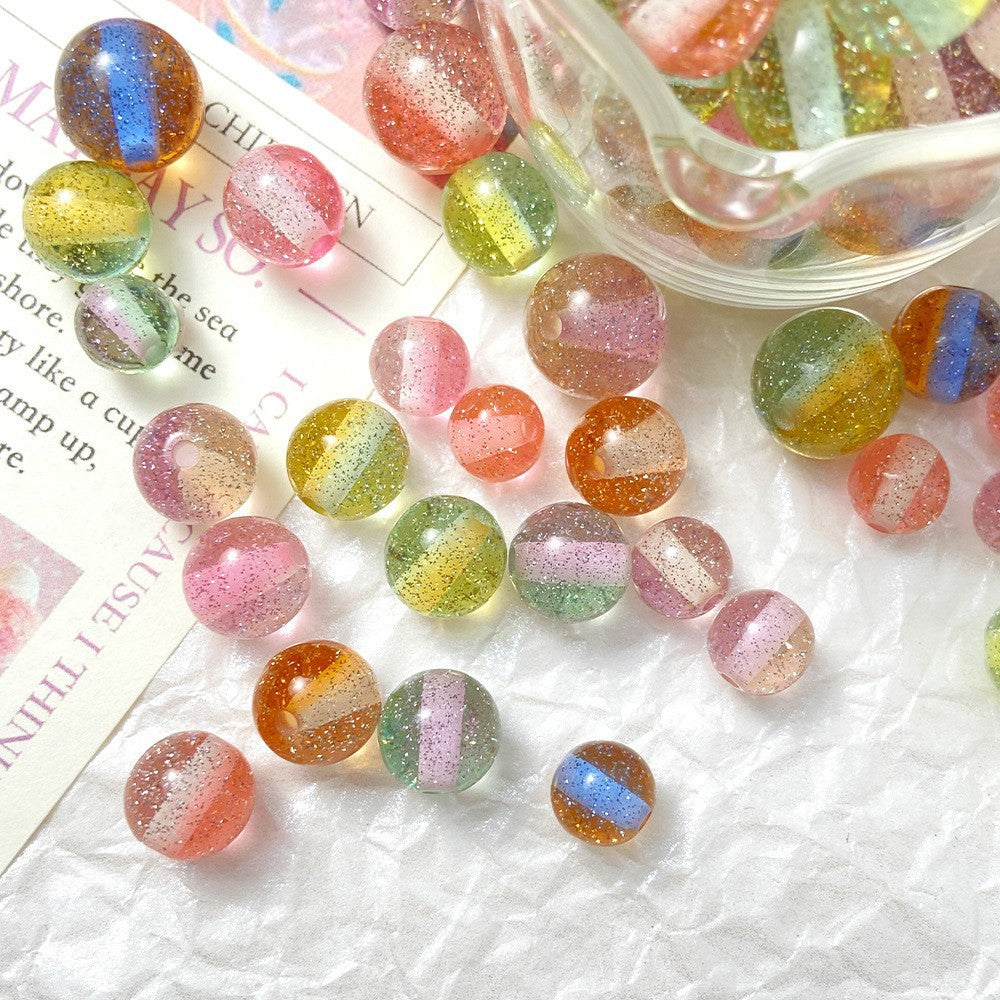 Transparent Glitter Powder Striped Resin Beads 8-10mm Mixed Colors 50pcs 3