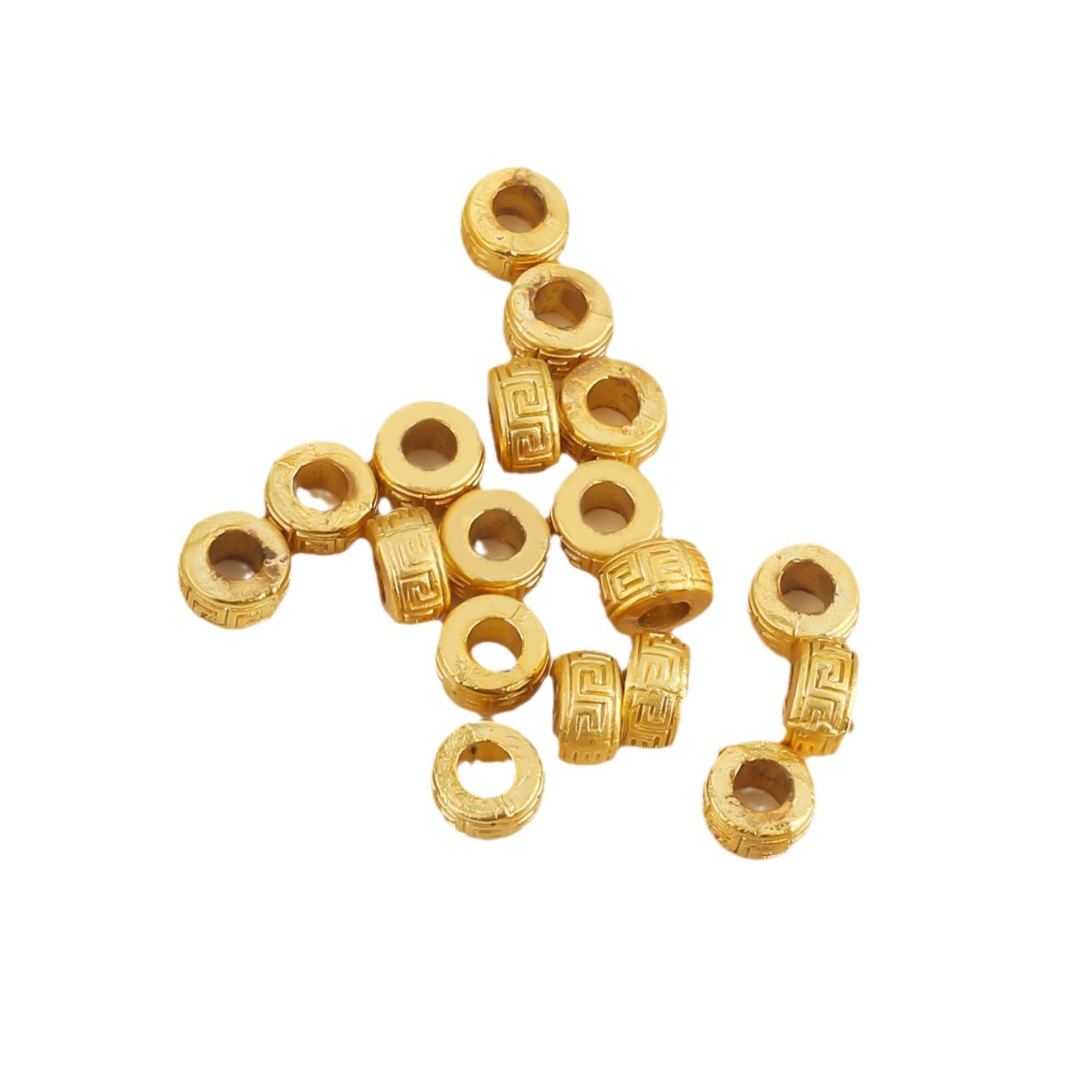 Brass Tube Metal Beads 6.5mm Tibetan Patterned Large Hole 100pcs 5