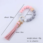 Silicone Beaded Wristlet Keychain with Leather PU Tassel in Pastel Colors 5