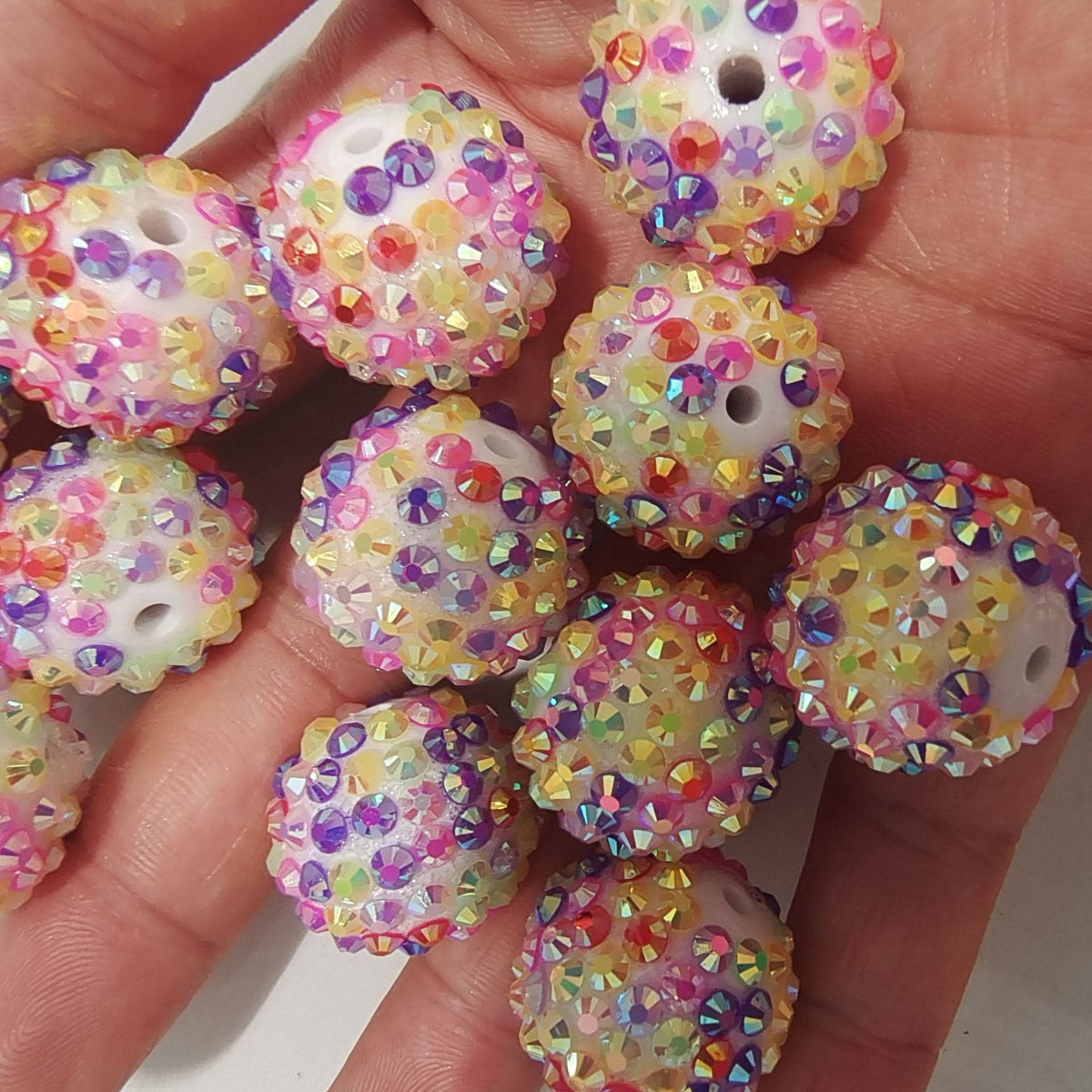 Rhinestone Bubblegum Beads 10-22mm Spring Colorful Textured 5pcs