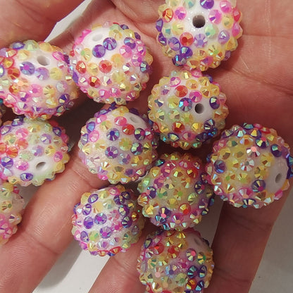 Rhinestone Bubblegum Beads 10-22mm Spring Colorful Textured 5pcs