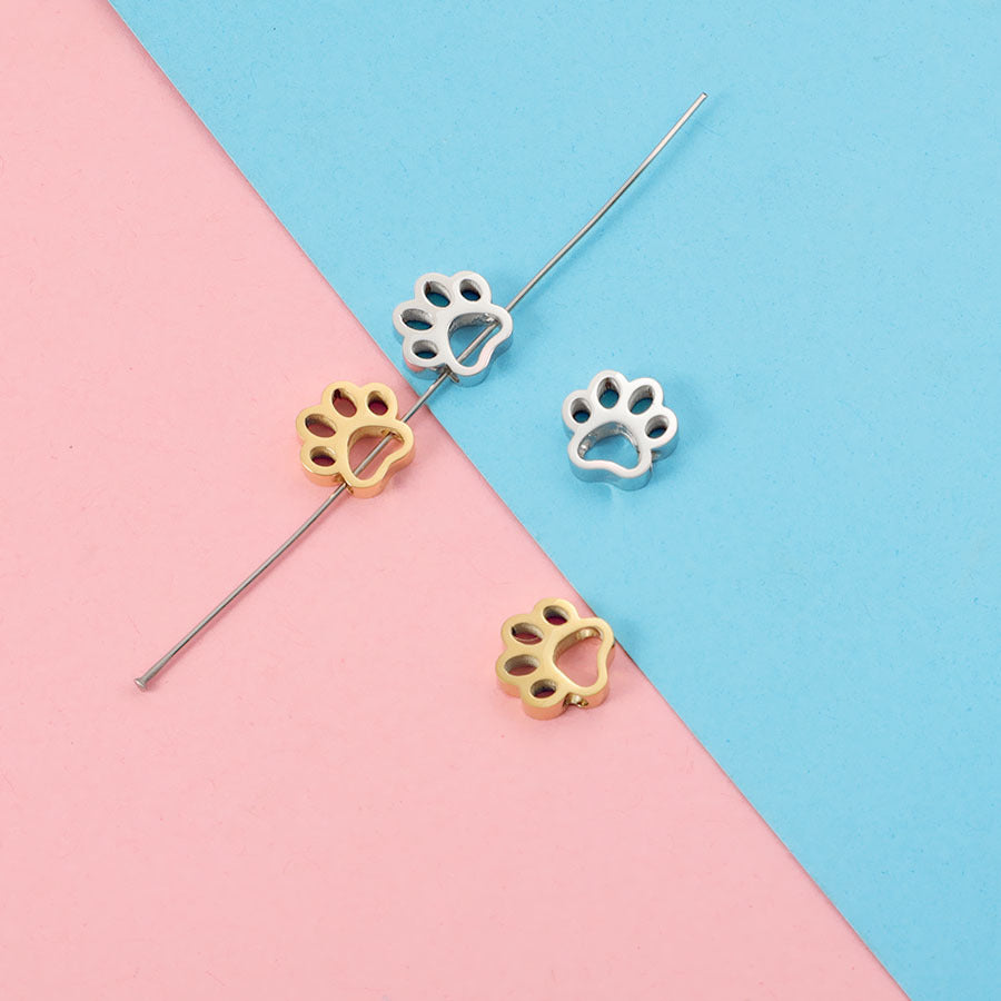 Stainless Steel Hollow Puppy Paw Metal Beads 10mm Color Retaining 10pcs
