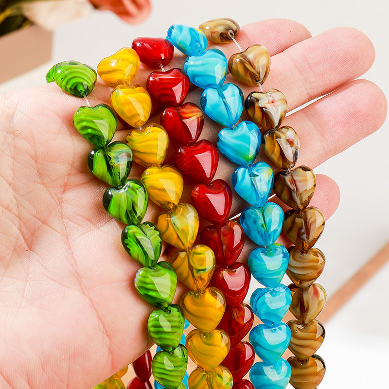 Millefiori Heart Lampwork Glass Beads 12mm Colorful Swirl 50pcs 2
